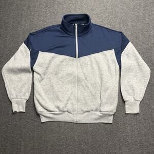 Vintage 1980s Track & Court Zip Up Sweatshirt Jacket Adult Large Gray/Navy Retro